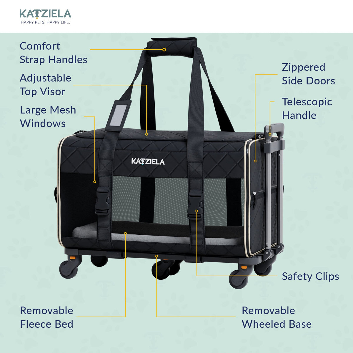 Katziela Quilted Chariot PRO pet carrier – Black