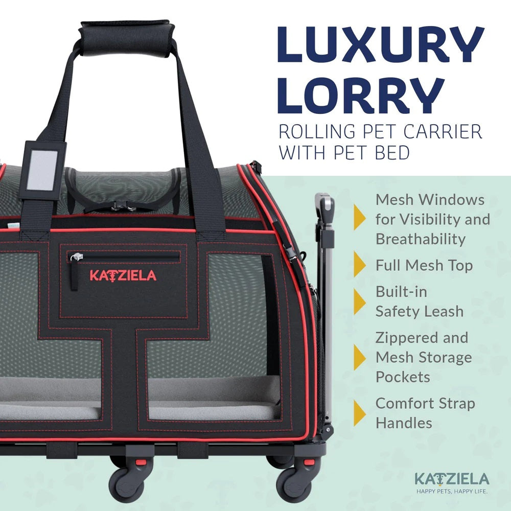 Katziela Luxury Lorry pet carrier – Black/Red