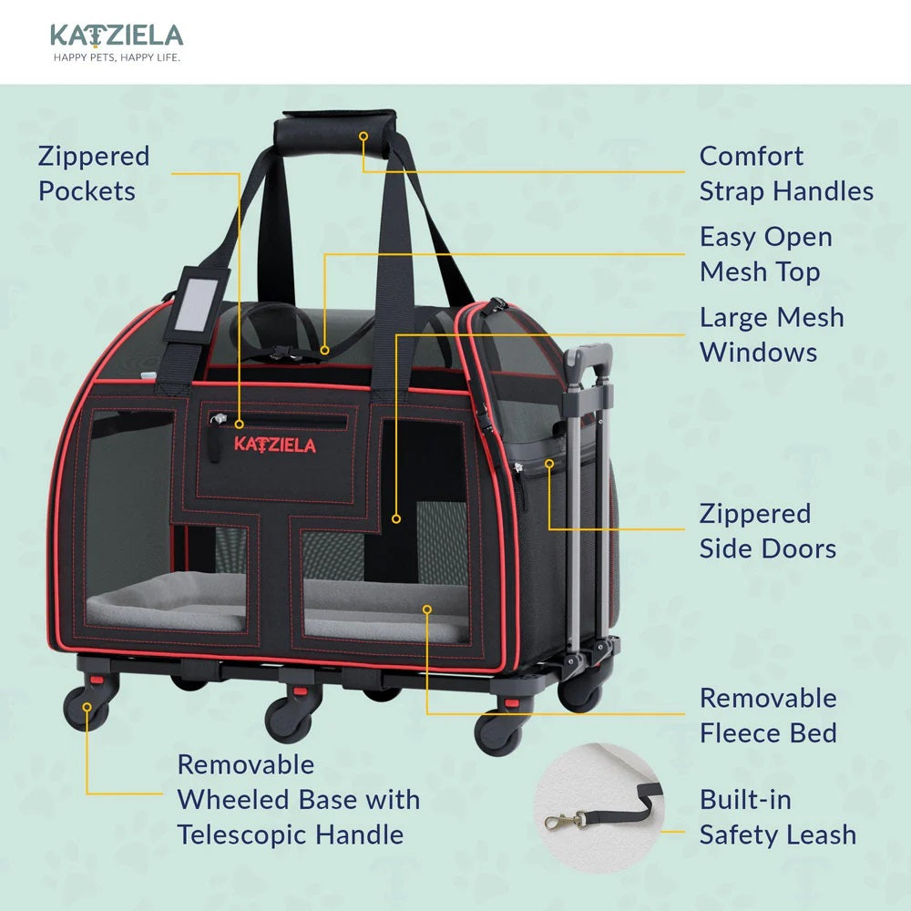 Katziela Luxury Lorry pet carrier – Black/Red