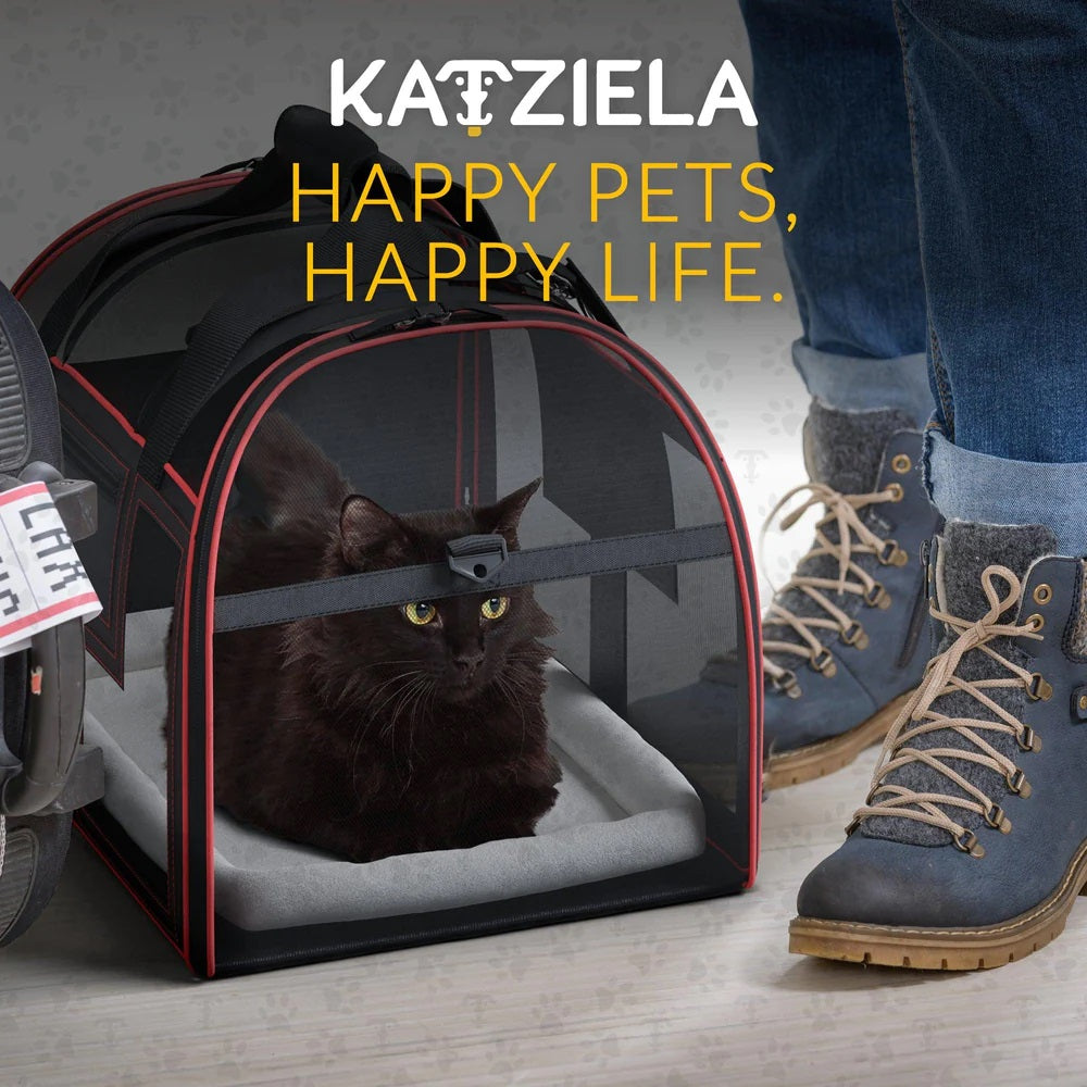 Katziela Luxury Lorry pet carrier – Black/Red