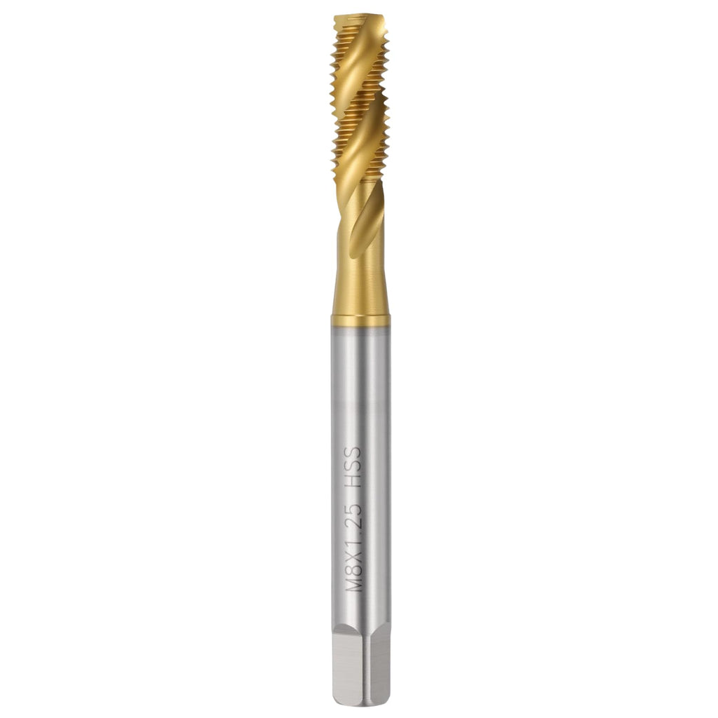 Workkyma M8 x 1.25 Spiral Flute Thread Tap M2 HSS Industrial Titanium