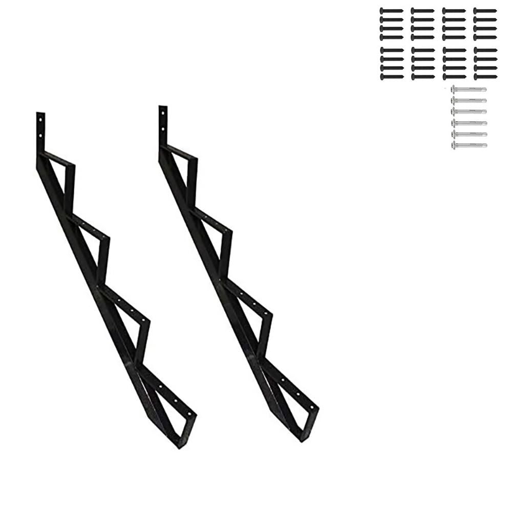 35 Inch Black Steel Stair Step Riser, 4-Step Metal Stair Stringer, 2 Pack Steel Stair Stringer for 35" Height Deck
