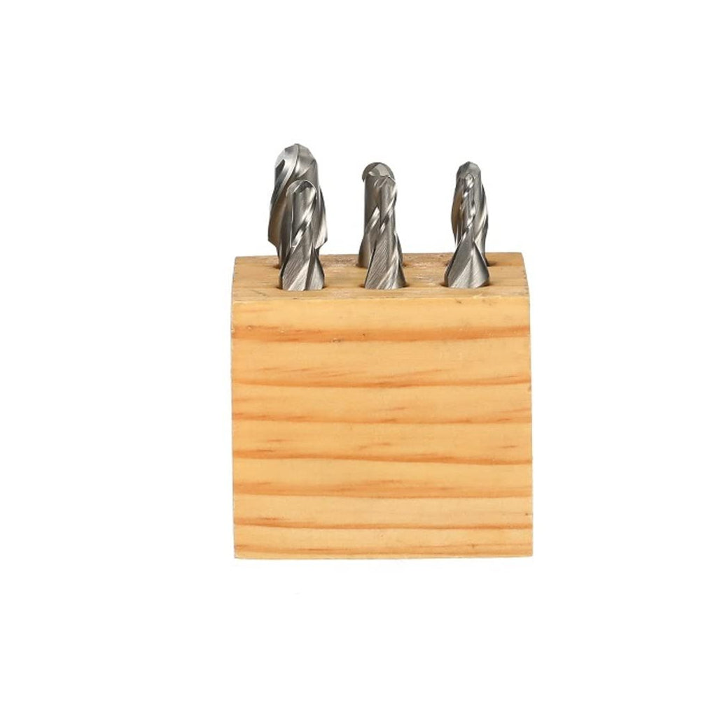 HHIP 8001-0006 2-Flute M2 Ball Nose End Mill Set – HSS 1/8"–1/2" (6 Pc) – Center Cut, Single-End, Full Radius Edge for Milling Radius Bottom Slots, Fillets & Contours – Includes Wooden Storage Stand