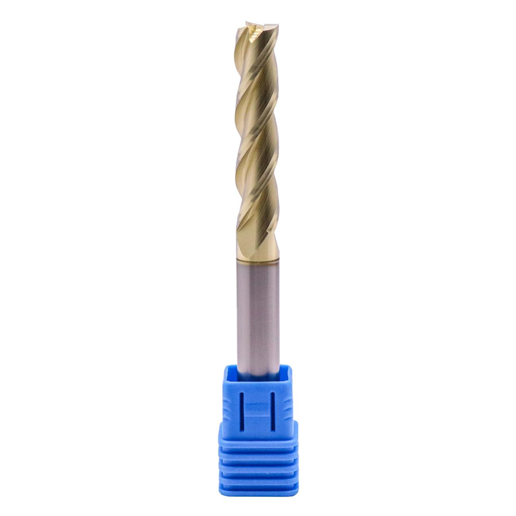 3/8" 3 Flute Solid Carbide Square End Mill for Aluminum, ZrN Coated, 4" OAL