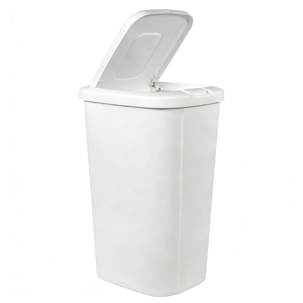 13.3 Gallon Trash Can with Lid, White Plastic Garbage Bin for Home