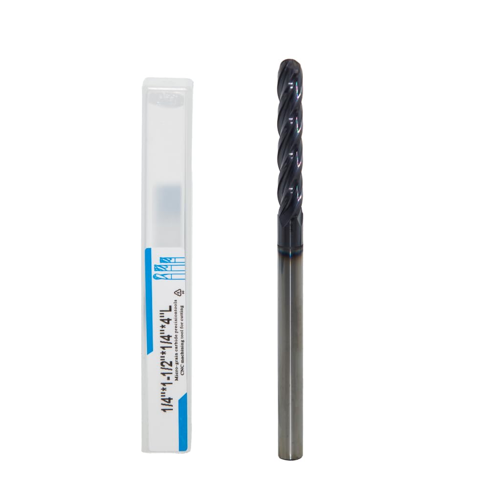 JIANXING 1/4" Extra Long Carbide Ball Nose End Mill, 4 Flute, 4” OAL, 1pc