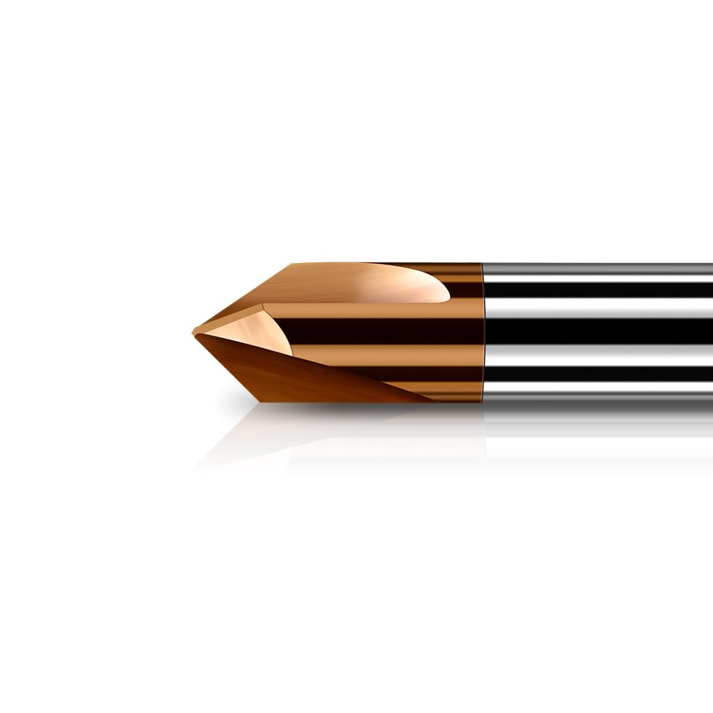 sisona Carbide Chamfer End Mill 90 Degree 3/8" Shank Dia - Carving Bits, V Groove,Tisin Coated 3 Flute- for Alloy Steels, Hardened Steels