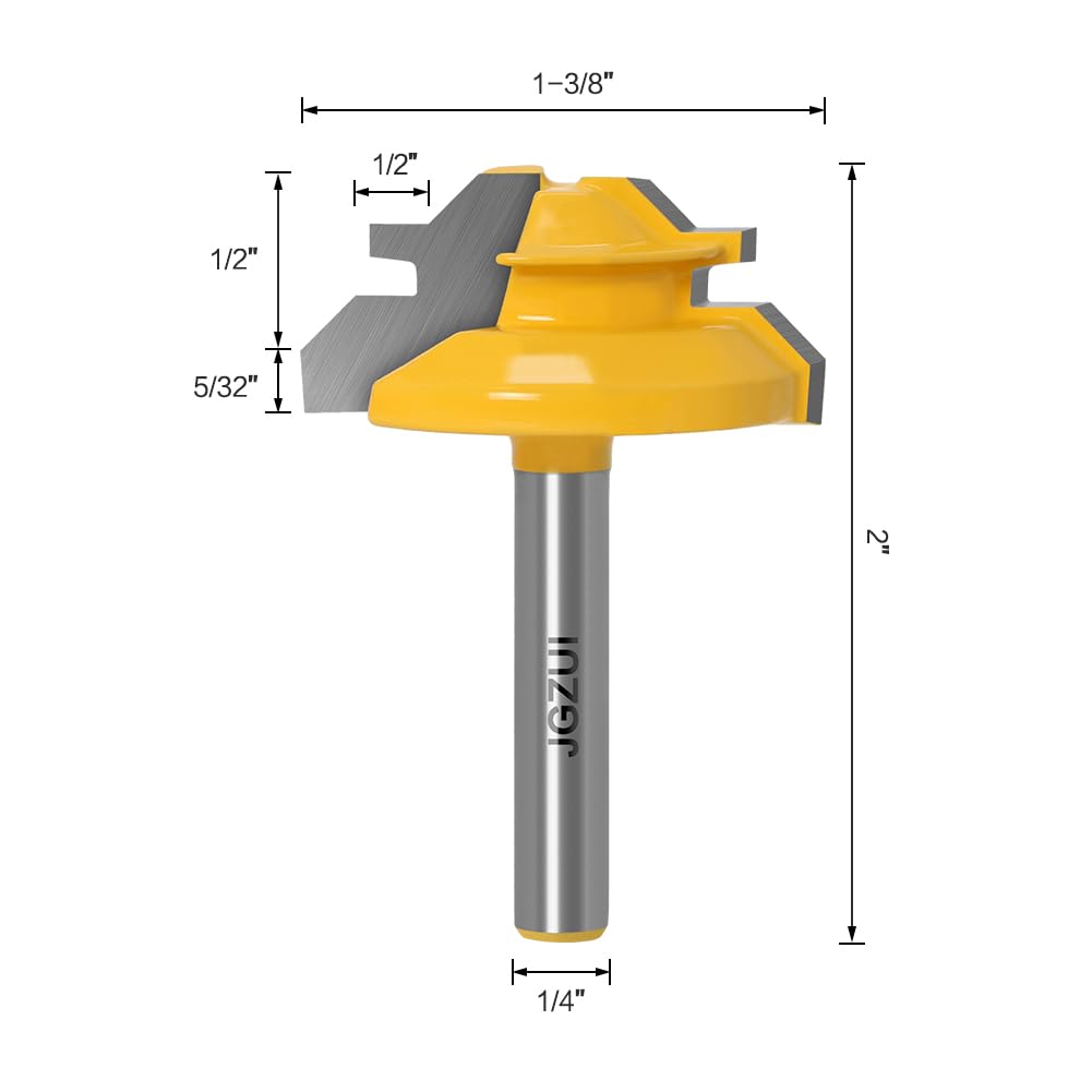 45 Degree Lock Miter Router Bit 1/4 Inch Shank.Woodworking Tools Joint Router Bits，Wood Milling Cutter Glue Joint Tools Set (1/4inch Shank, 1-3/8")