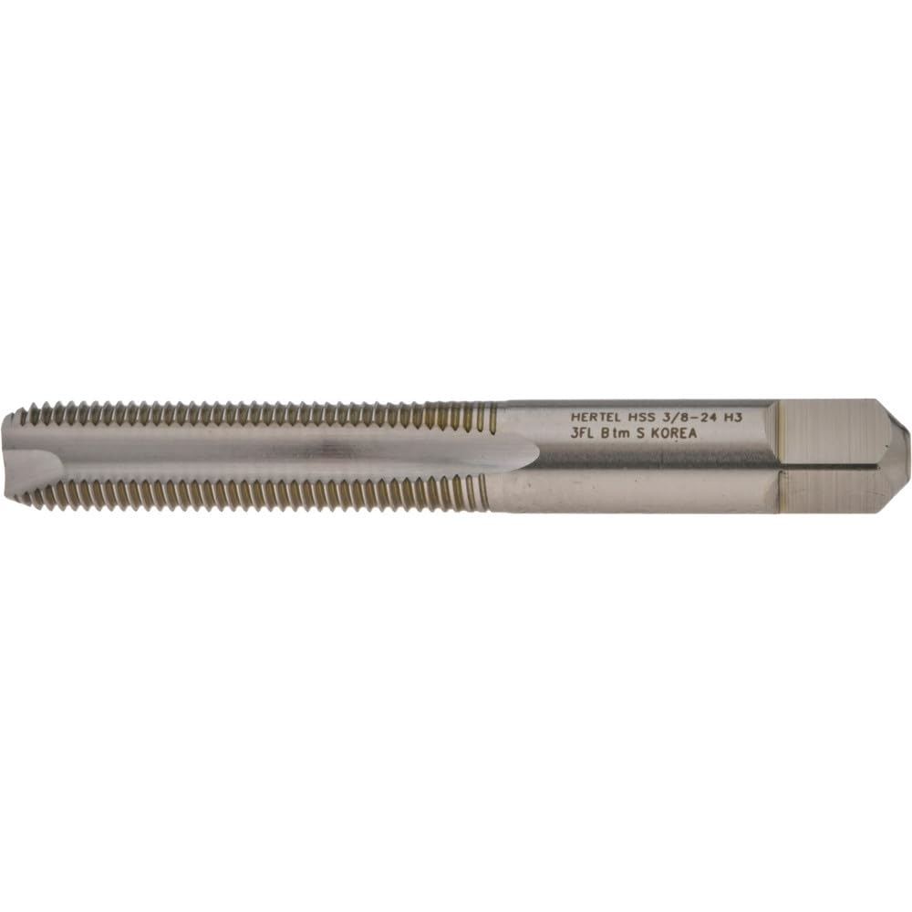 Hertel Spiral Point Tap, 3/8-24 UNF, 3 Flutes, Bottoming Chamfer, HSS, Bright/Uncoated, 1-1/4" Thread Length, Right Hand, 3B Class of Fit