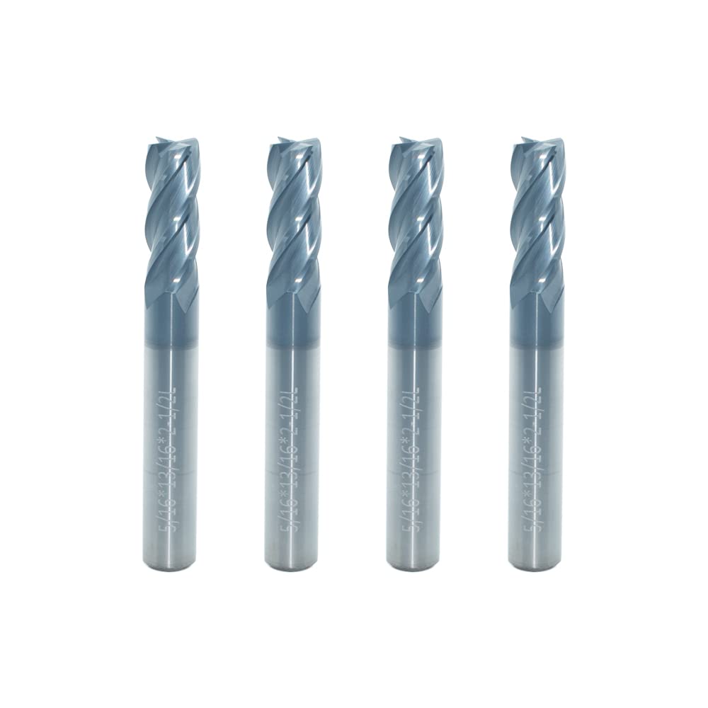 JIANXING 5/16" Carbide Square End Mill, 4 Flute, AlTiN Coating, 4 Pcs