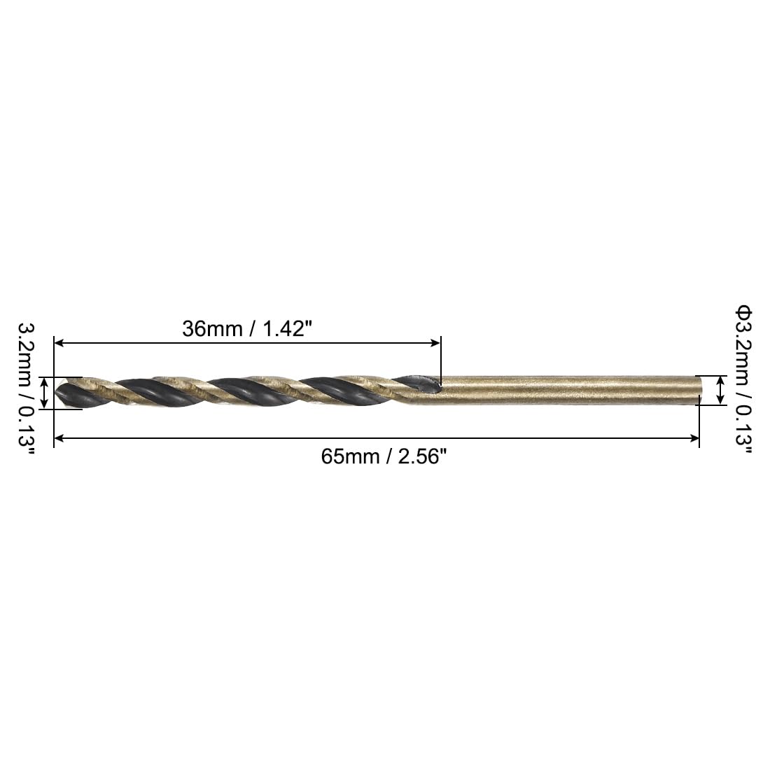 uxcell 24pcs Straight Shank Twist Drill Bits 3.2mm Gold Titanium & Black Nitride Coated High Speed Steel (HSS) 4341 with 3.2mm Shank for Stainless Steel Alloy Metal Plastic Wood