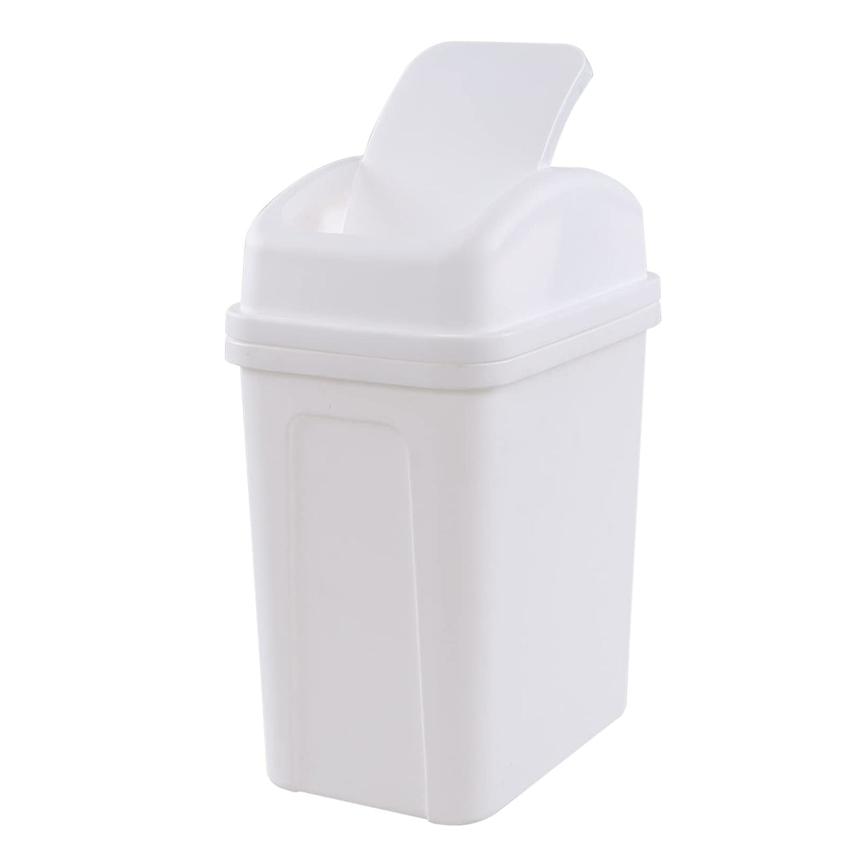 1.8 Gallon Plastic Swing Lidded Trash Can, Small Garbage Bin, White