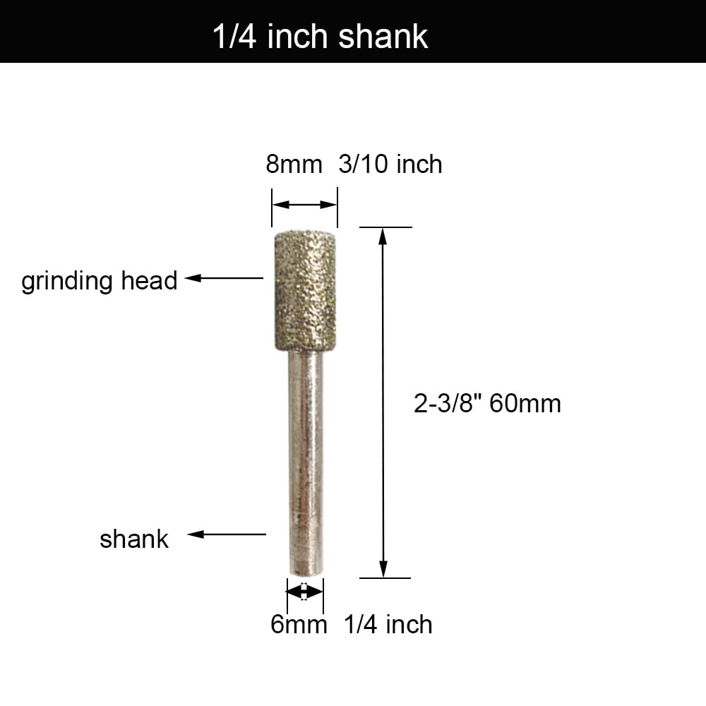 1/4" Shank Diamond Coated Grinding Burr, 60 Grit Diamond Grinding Bit