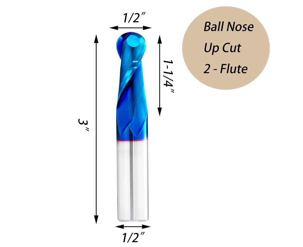 1/2" Shank Ball Nose End Mill CNC Router Bits Carbide Spiral Milling Tool