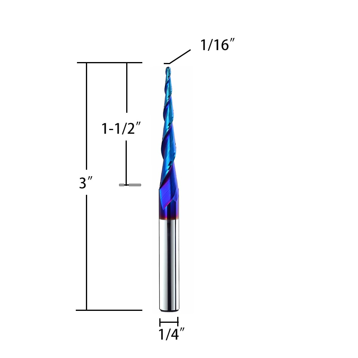 HZBIAO 2.4 Degree Ball Nose Upcut CNC Spiral Router Bit 1/4" Shank 2D & 3D Carving Tapered End Mill Size: 1/8Dx1-1/2CHx1/4SHKx3L STQ488