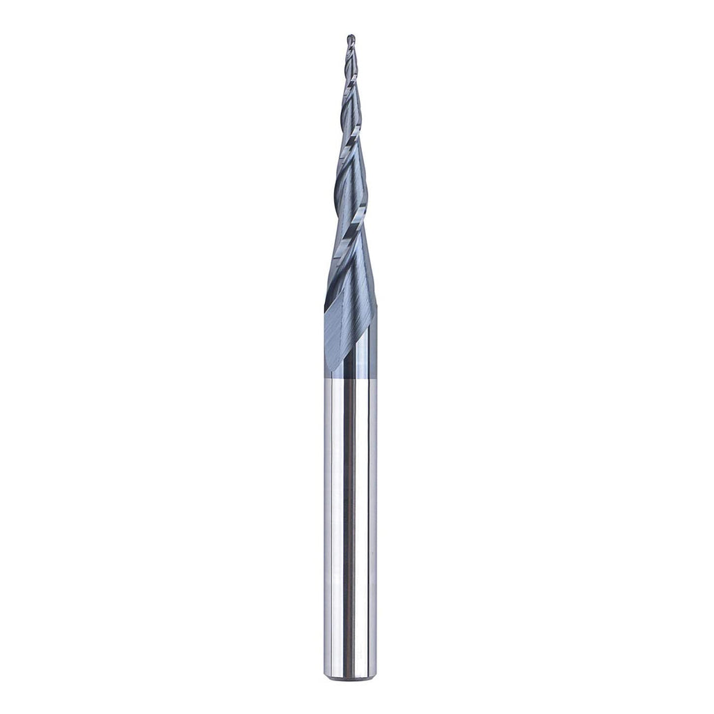 SpeTool Tapered Ball Nose Spiral Router Bit 1.0mm Tip Diameter (0.5mm Radius) 4.82 Deg for CNC Milling Engraver Carving Bits