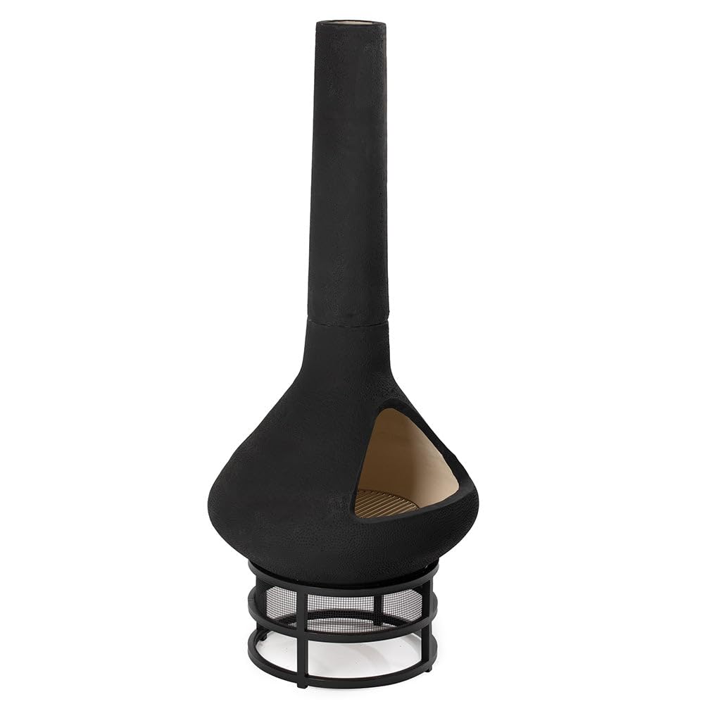 Ash & Ember Ceramic Chiminea Fire Pit with Stand, Smoke-Reducing Chimney, Semi-Enclosed Outdoor Fireplace for