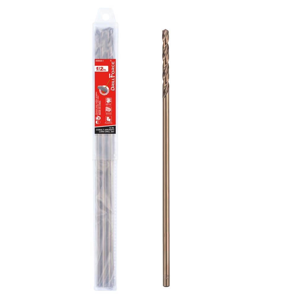 VALYRIANTOOL 1/2 in. x 12 in. Cobalt Aircraft Extension Drill Bit(1PC), M35 High Speed Steel Drill Bit Extra Long Deep Hole Drilling for Stainless Steel, Plastic and Wood