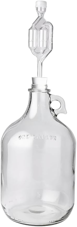 1 Gallon Glass Jug with Airlock, #6.5 Rubber Bung and Twin Bubble Design | Clear Fermentation Jug for beer, wine
