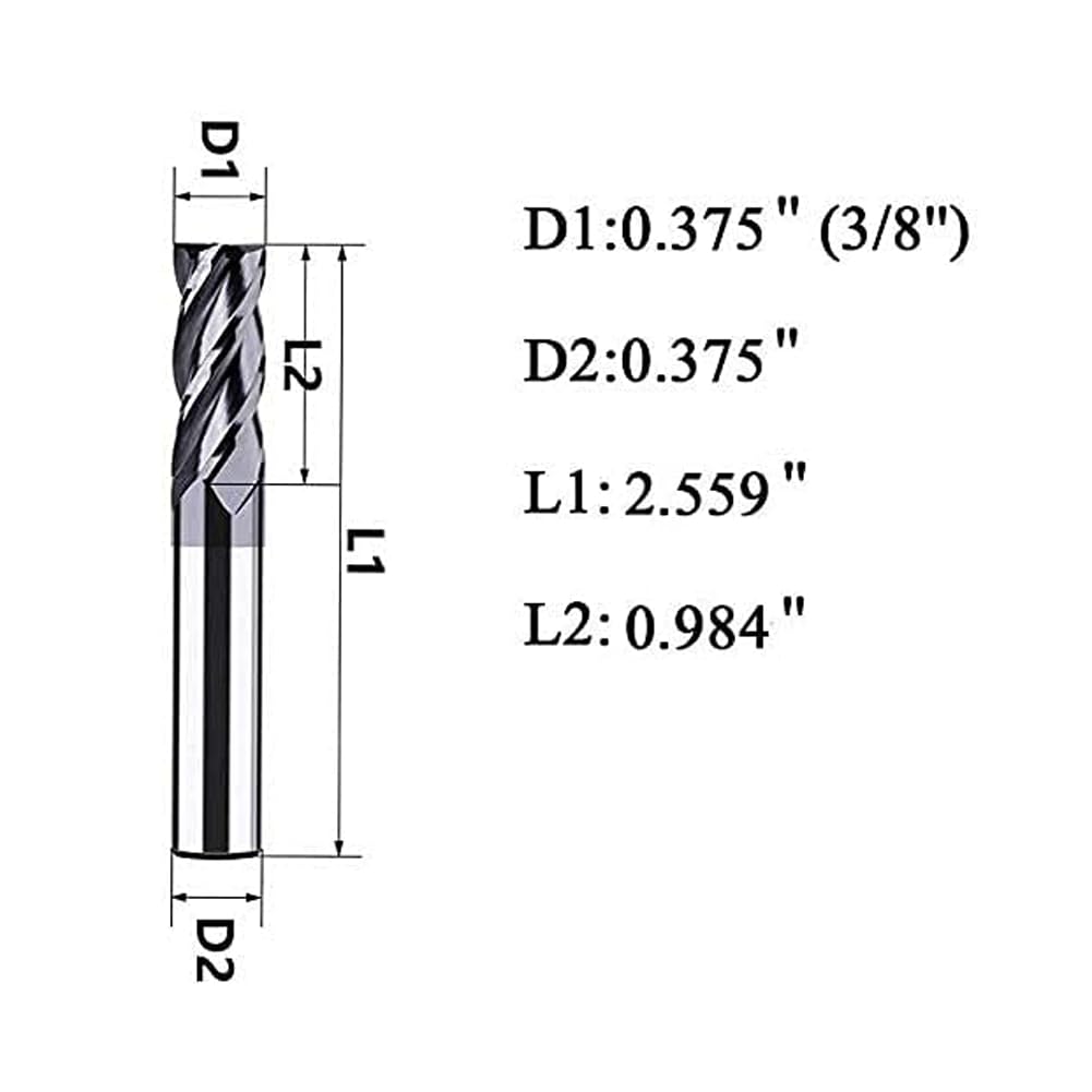 Hunricho 4PCS 3/8'' Carbide Square End Mill Bits Set, Milling Bits Cutter 3/8 Carbide End Mills for Alloy Steels/Hardened Steels, HRC 45 Deg Single End 4 Flute AlTiN Coating (4PCS 3/8in)