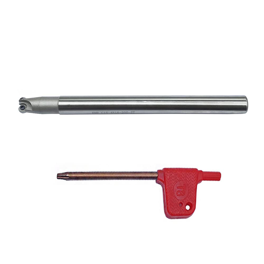 GBJ EMR R4 Round Nose Indexable End Mill Holder Milling Cutter Arbor for RPMT08 Carbide Inserts Holder milling Face milling Slotting (EMR C16-4R16-200L)