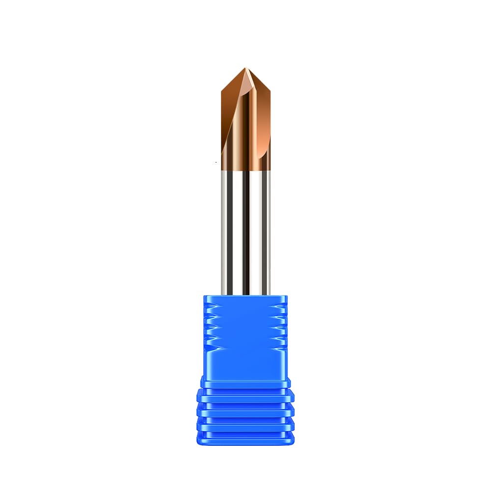 sisona Carbide Chamfer End Mill 90 Degree 3/8" Shank Dia - Carving Bits, V Groove,Tisin Coated 3 Flute- for Alloy Steels, Hardened Steels