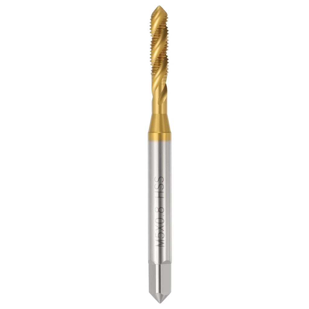 Workkyma M5 x 0.8 Spiral Flute Thread Tap M2 HSS Industrial Titanium