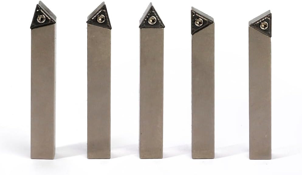 Mini Indexable Lathe Turning Tool-3/8" Shank Nickel Plated 5 Pieces Carbide Turning Tool Set, Metal Lathe Cutting Tools with Carbide Inserts TCMT110204(TCMT21.51)