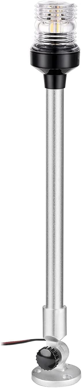 24 inch 3 Nautical Mile Navigation Anchor Lights All Round 360° White LED With Aluminum Base and Tube, Extra LED Bulb Included, 12-24V