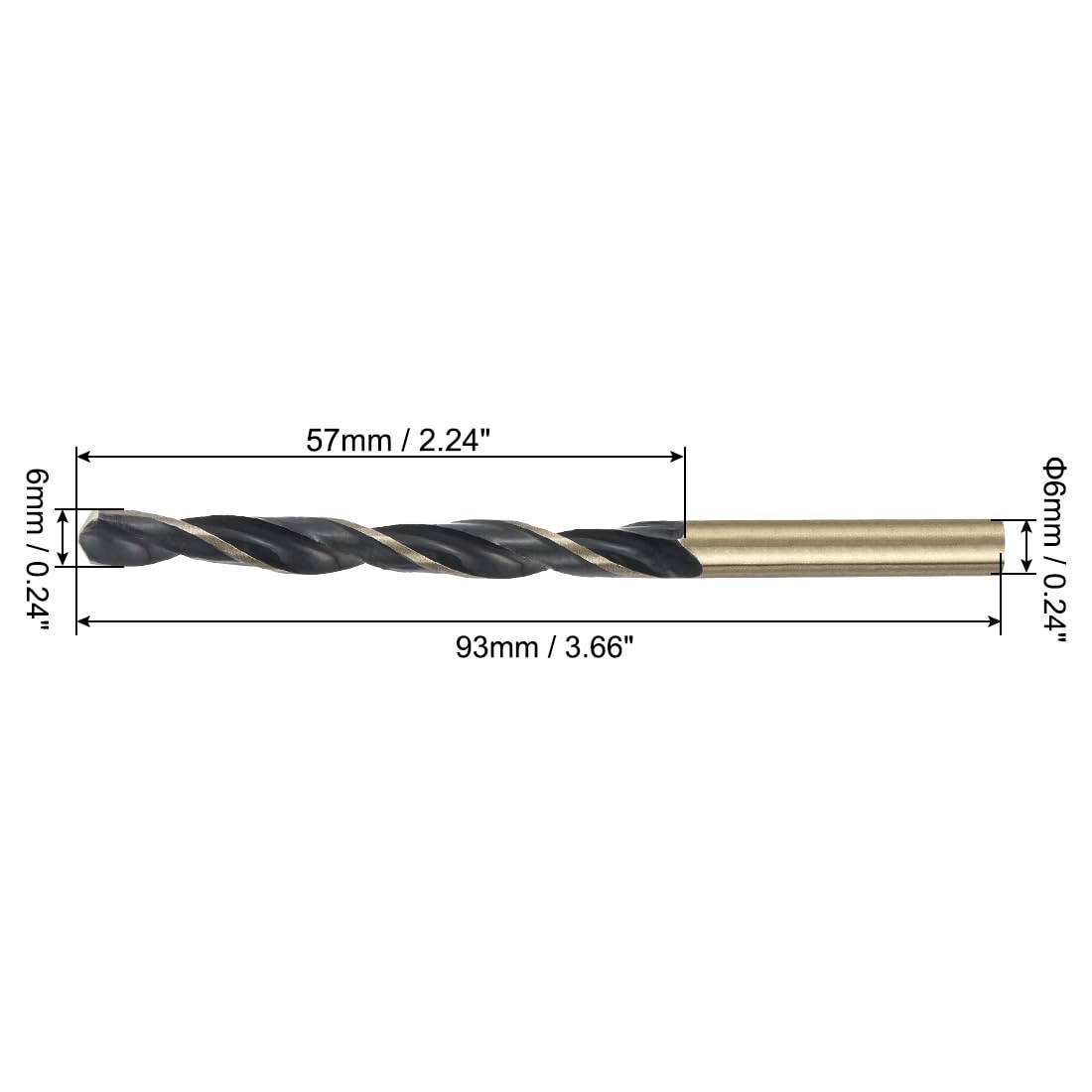 uxcell 10pcs Straight Shank Twist Drill Bits 6mm Gold Titanium & Black Nitride Coated High Speed Steel (HSS) 4341 with 6mm Shank for Stainless Steel Alloy Metal Plastic Wood