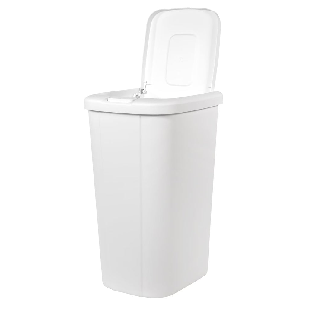 13.3 Gallon Kitchen Trash Can, Touch Top Push Lid, Slim Plastic Bin, White