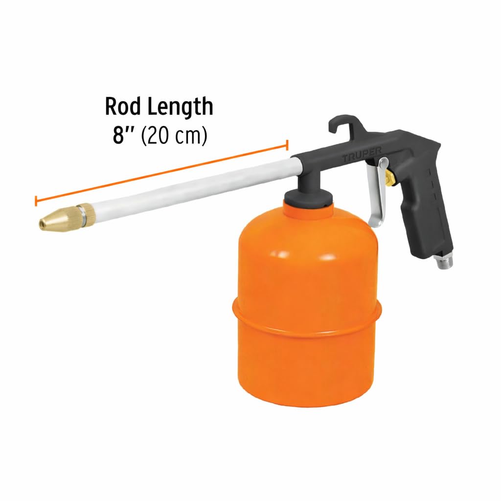 Truper Engine Cleaning Spray Gun, Motor Cleaning Gun, 8-Inch Wand, 900 ml Steel Cup, 90 psi Max, 1/4-Inch NPT Connection, For 1/4-Inch Hoses (Model PILI-697/19236)
