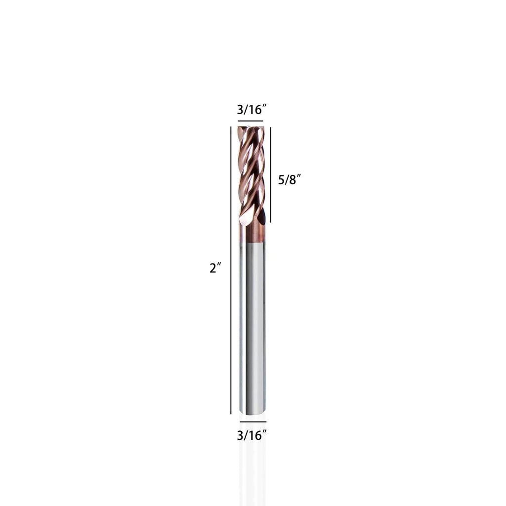 NZ 3/16" 4-Flute Square End Mill, TiSiN-Coated Carbide (HRC55) — for Machining Hardened Steel, Alloy Steels & Cast Iron | 5-Pack