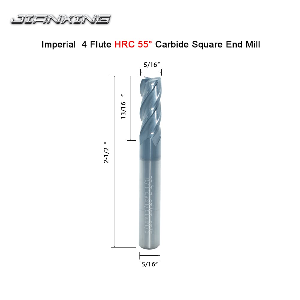 JIANXING 5/16" Carbide Square End Mill, 4 Flute, AlTiN Coating, 4 Pcs