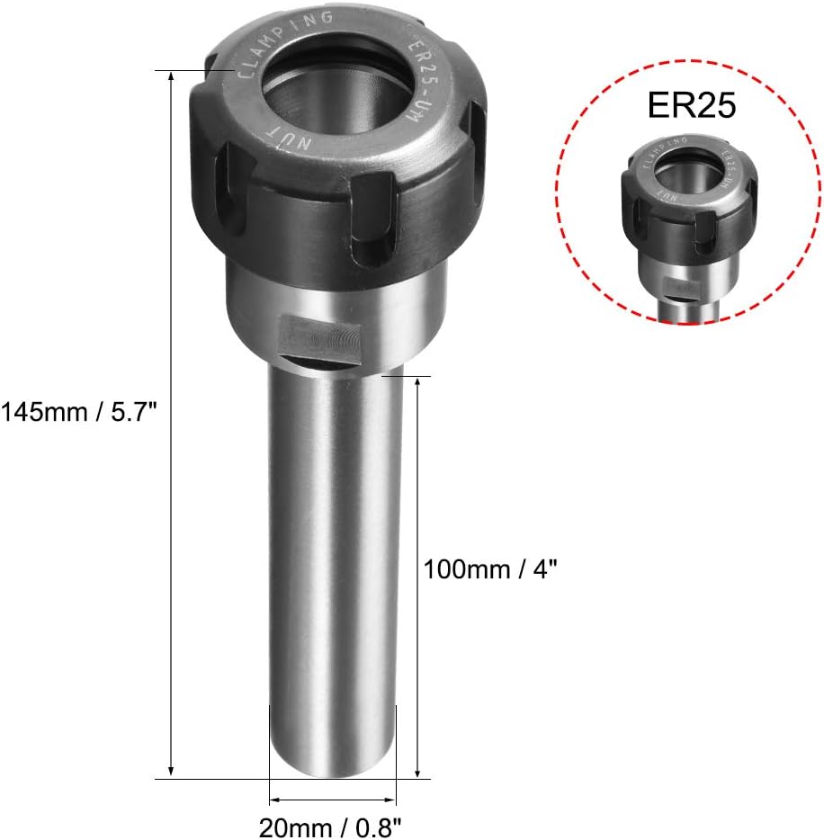 uxcell C20 ER25 100L Router Collet Chuck Extension Rod Straight CNC Milling Tool Holder