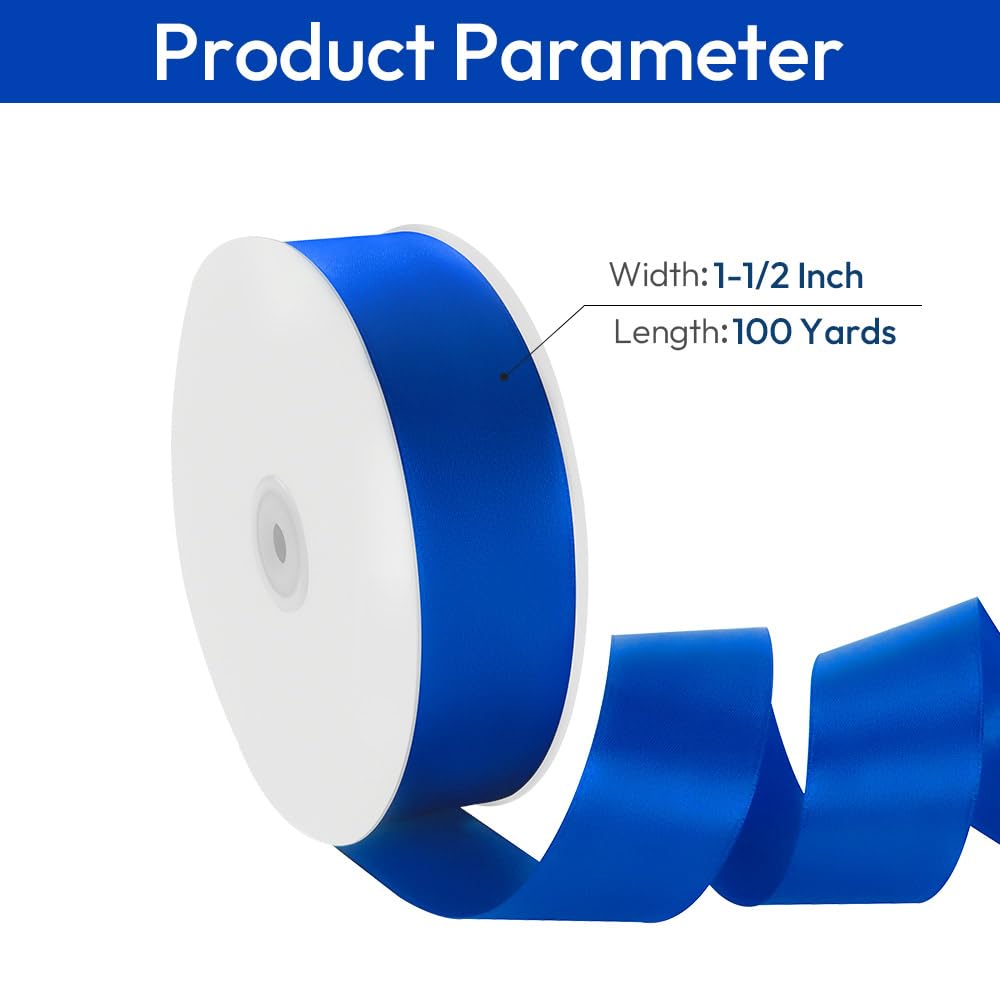 1-1/2" Width x 100 Yards Satin Ribbon, Royal Blue Ribbon Perfect for DIY Craft, Bows, Gift Wrapping, Flower Bouquet