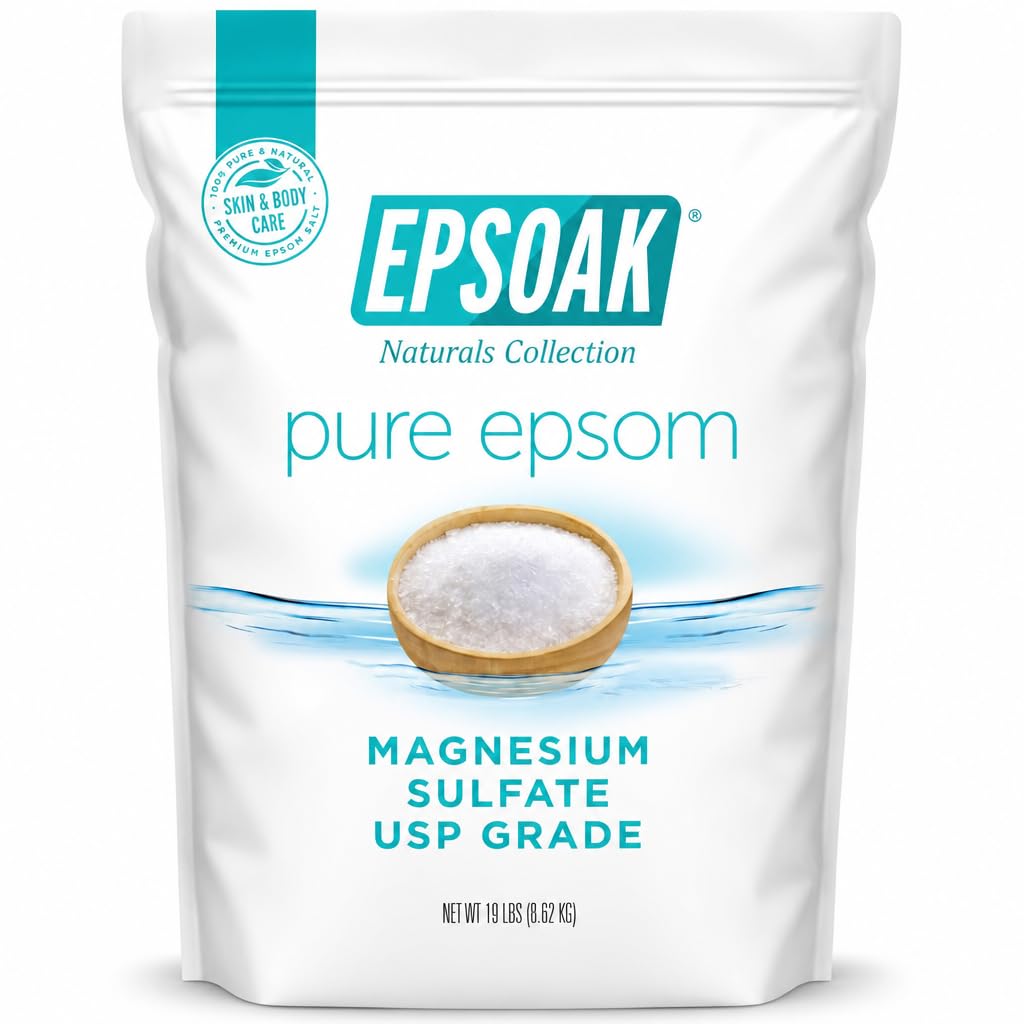 Epsom Salt 19 lb. Magnesium Sulfate USP. Resealable Epsom Salt Bag Unscented, Made in The USA, Cruelty-Free Certified