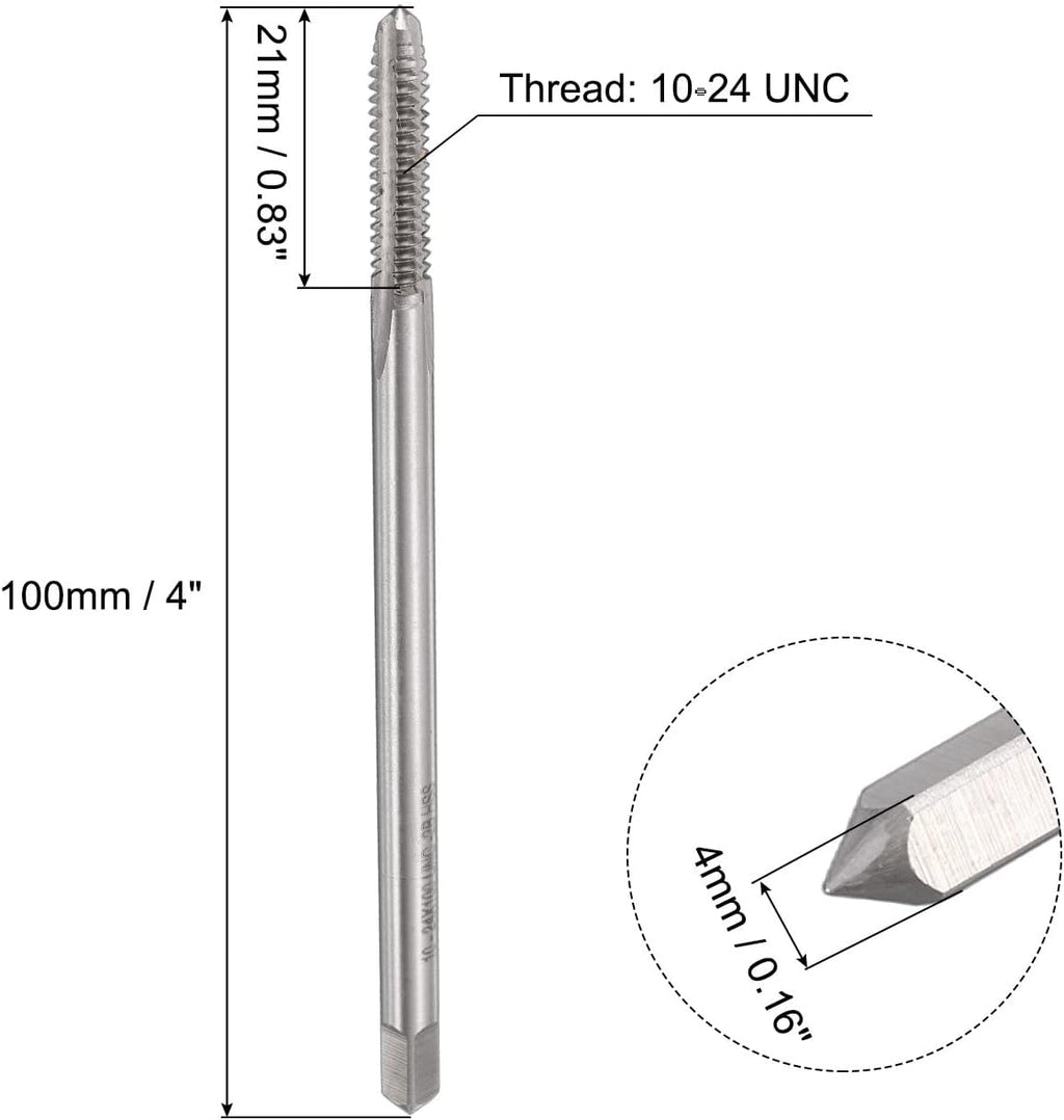 uxcell Thread Milling Taps, 10-24 UNC High Speed Steel 6542 (HSS6542) 3 Straight Flutes Machine Screw Thread Threading Tap, 4" Length (Extra Long）