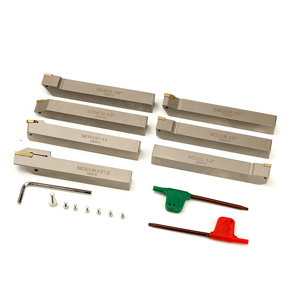 OSCARBIDE 1/2" Shank Nickel Plated 7-Piece Indexable Lathe Tool Holder Set