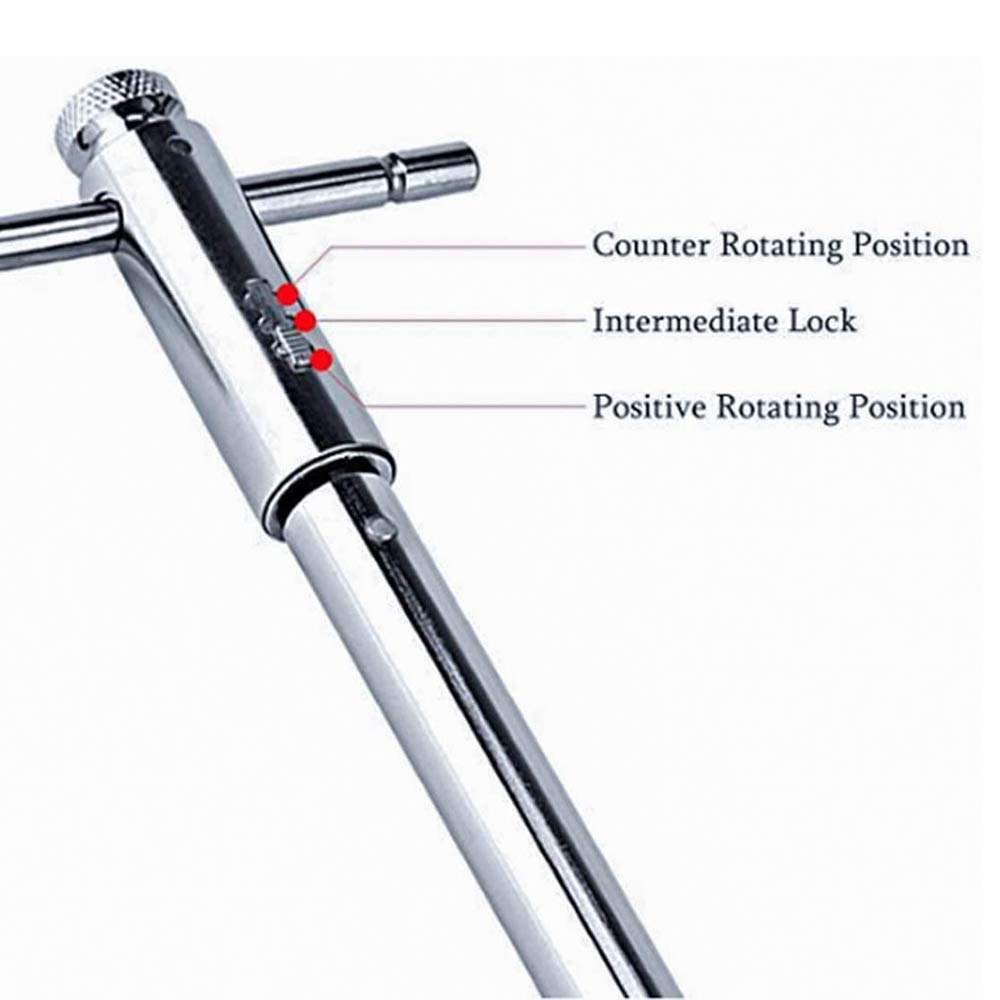 QISF Adjustable T-Handle Ratchet Tap Holder Wrench Set + 5Pcs Titanium M3-M8 Machine Screw Thread Metric Plug Taps(Wrench 10" Long)