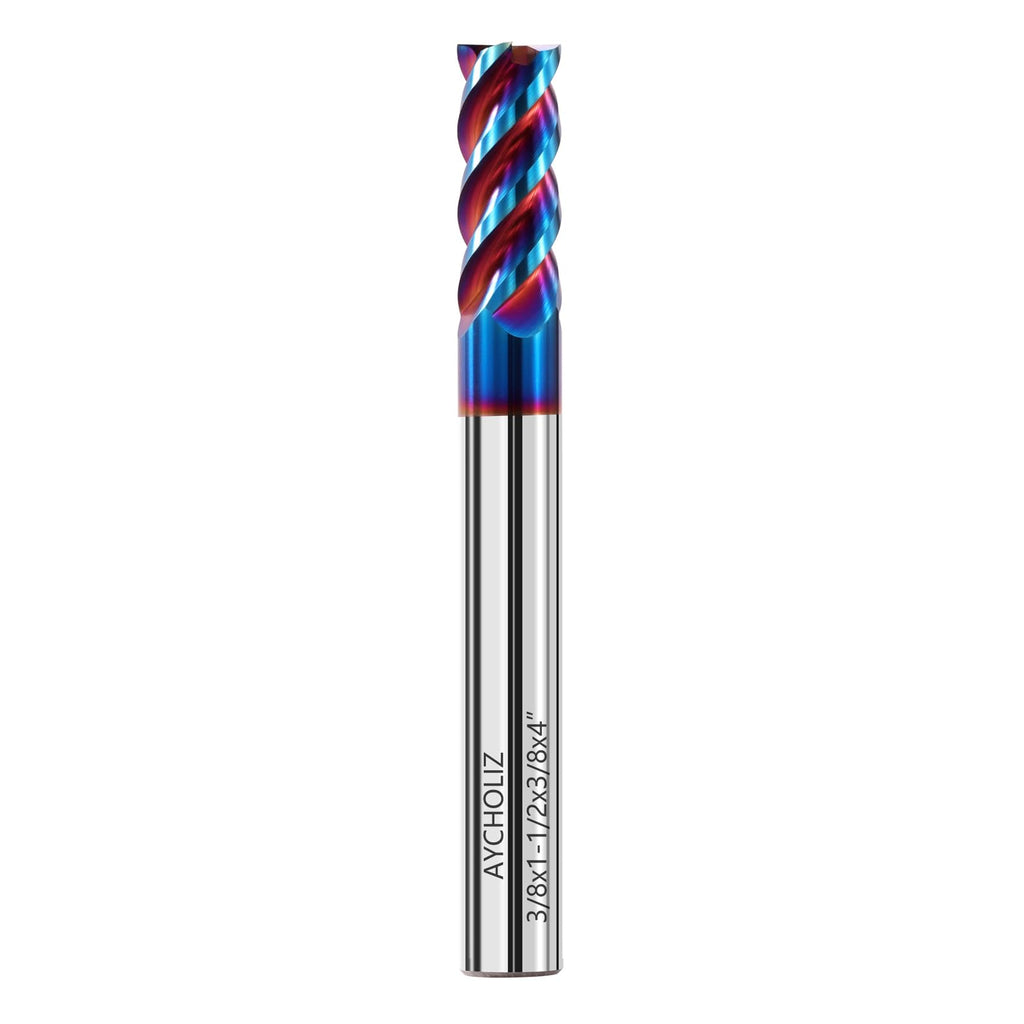 AYCHOLIZ 3/8" Solid Carbide Square End Mills Set 65HRC Extra Long 4" Milling Cutter 4 Flute CNC Milling Bits for Stainless Steel Hardness Steel