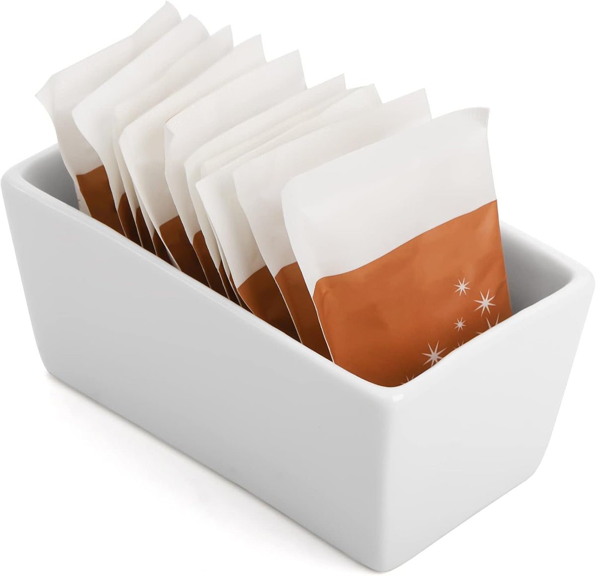 Set of 6 White Ceramic Sugar Packet Holders, 5 oz Porcelain Sweetener Packet Organizer, Sugar Bag Caddy Tea Packet