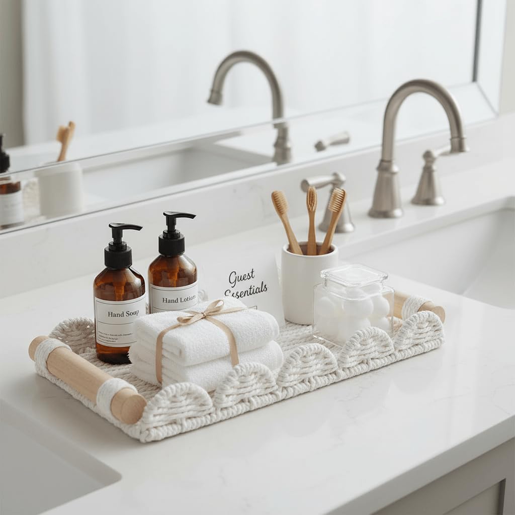 Bathroom Toilet Paper Tray Organizer, Scalloped Decorative Tray