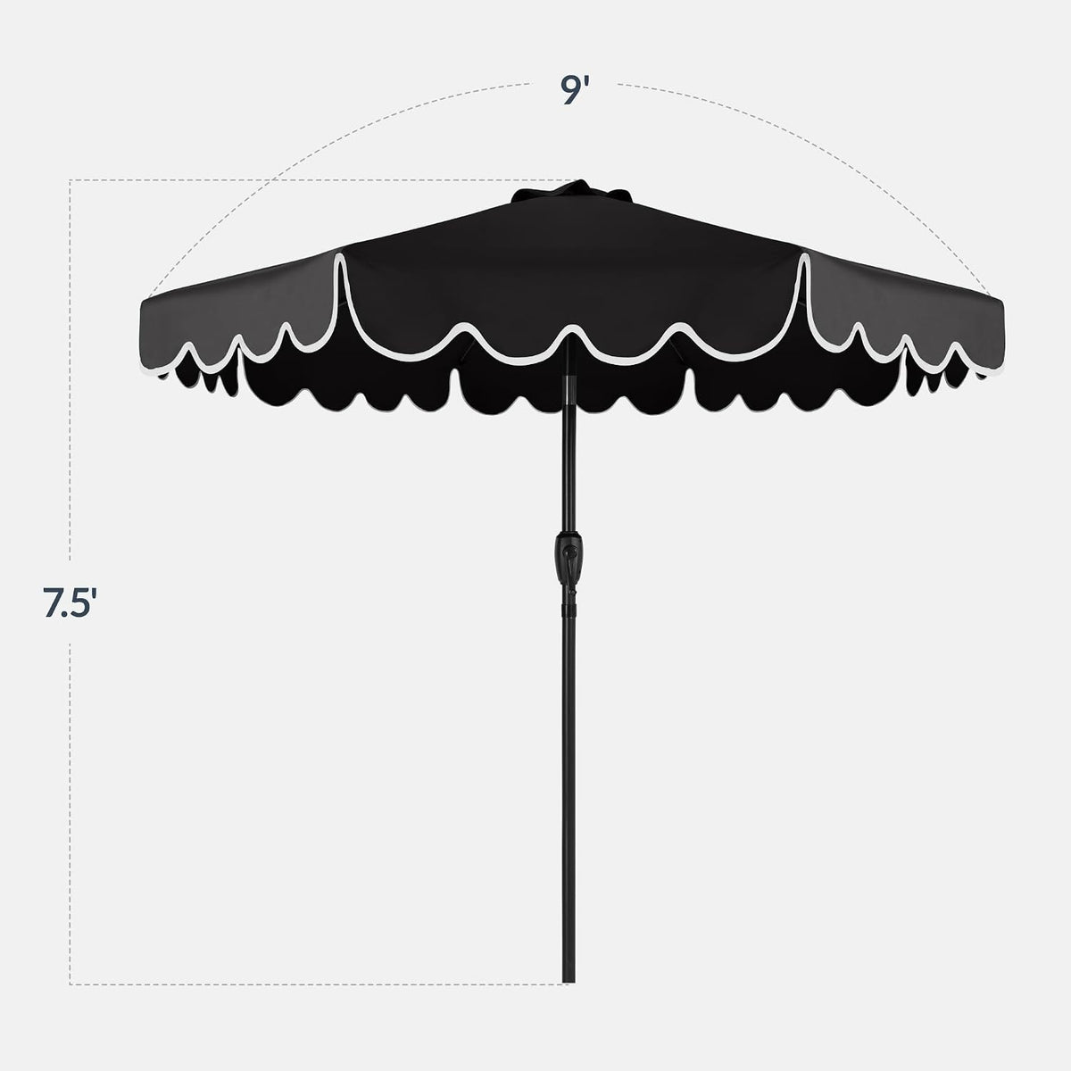 9ft Patio Market Umbrella with Scallop Trim, UV-Fade-Resistant 210g Canopy, Crank & Tilt, Wind Vent, Heavy-Duty Frame