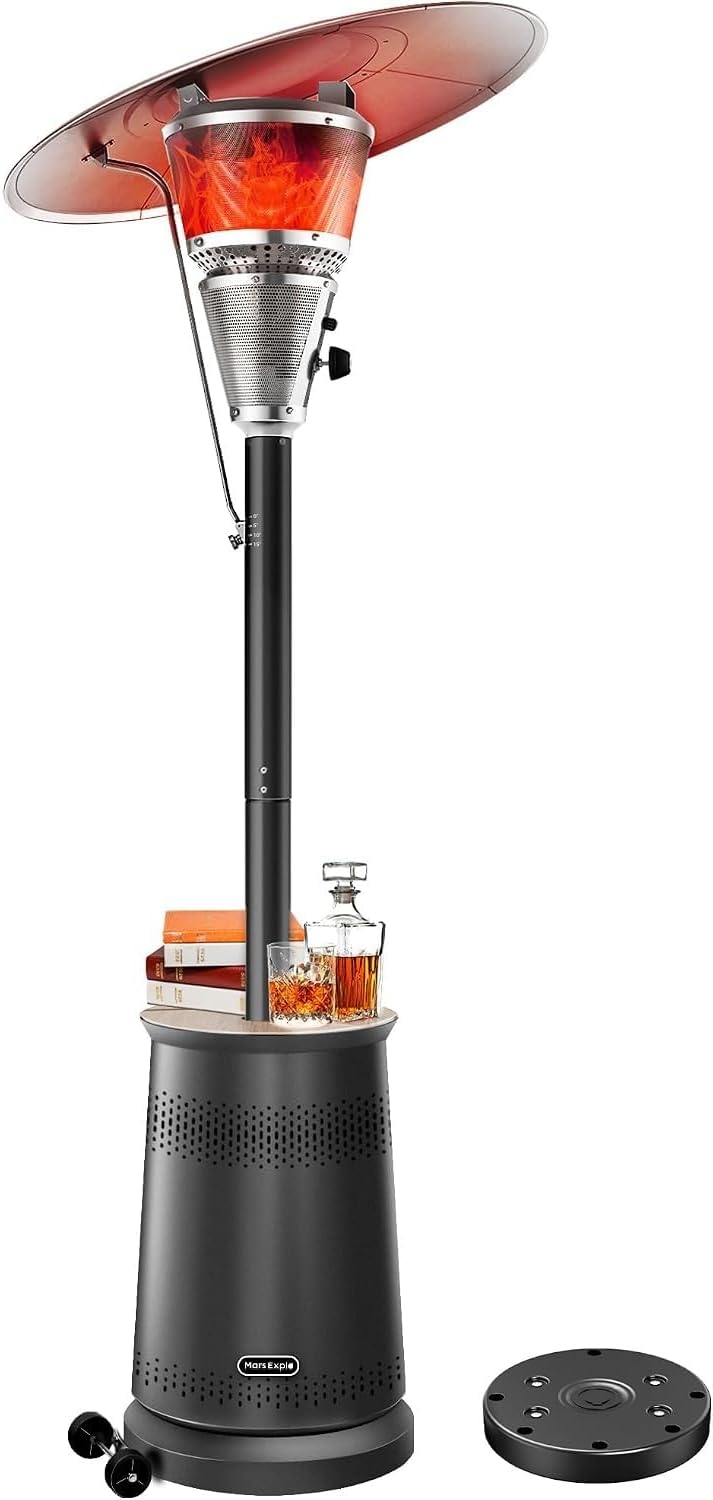 50,000 BTU Patio Heater for Outdoor Use With Adjustable Heat Focusing Top, Portable Propane Patio Heater with Wheels