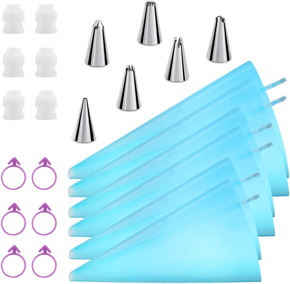 24Pcs Cake Decorating Kit with 6 Piping Tips & Reusable Bags
