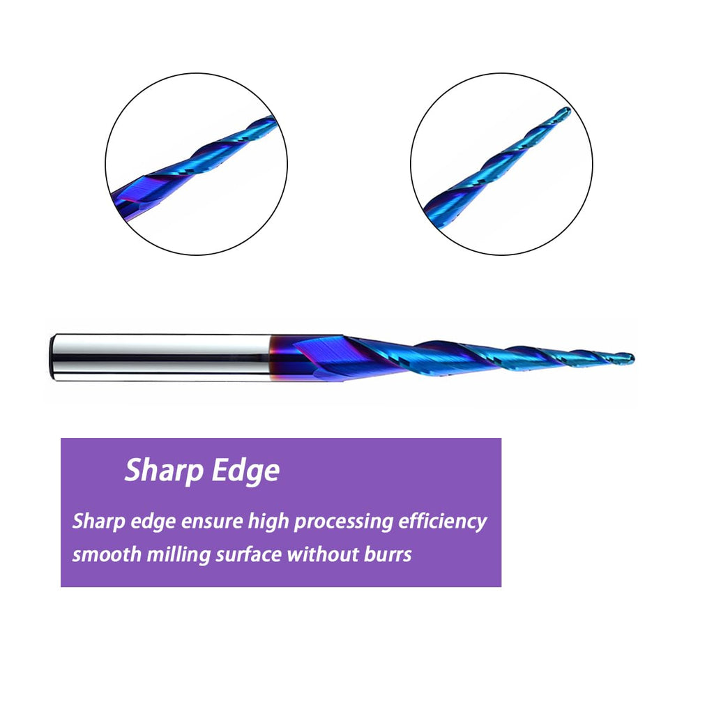HZBIAO 2.4 Degree Ball Nose Upcut CNC Spiral Router Bit 1/4" Shank 2D & 3D Carving Tapered End Mill Size: 1/8Dx1-1/2CHx1/4SHKx3L STQ488