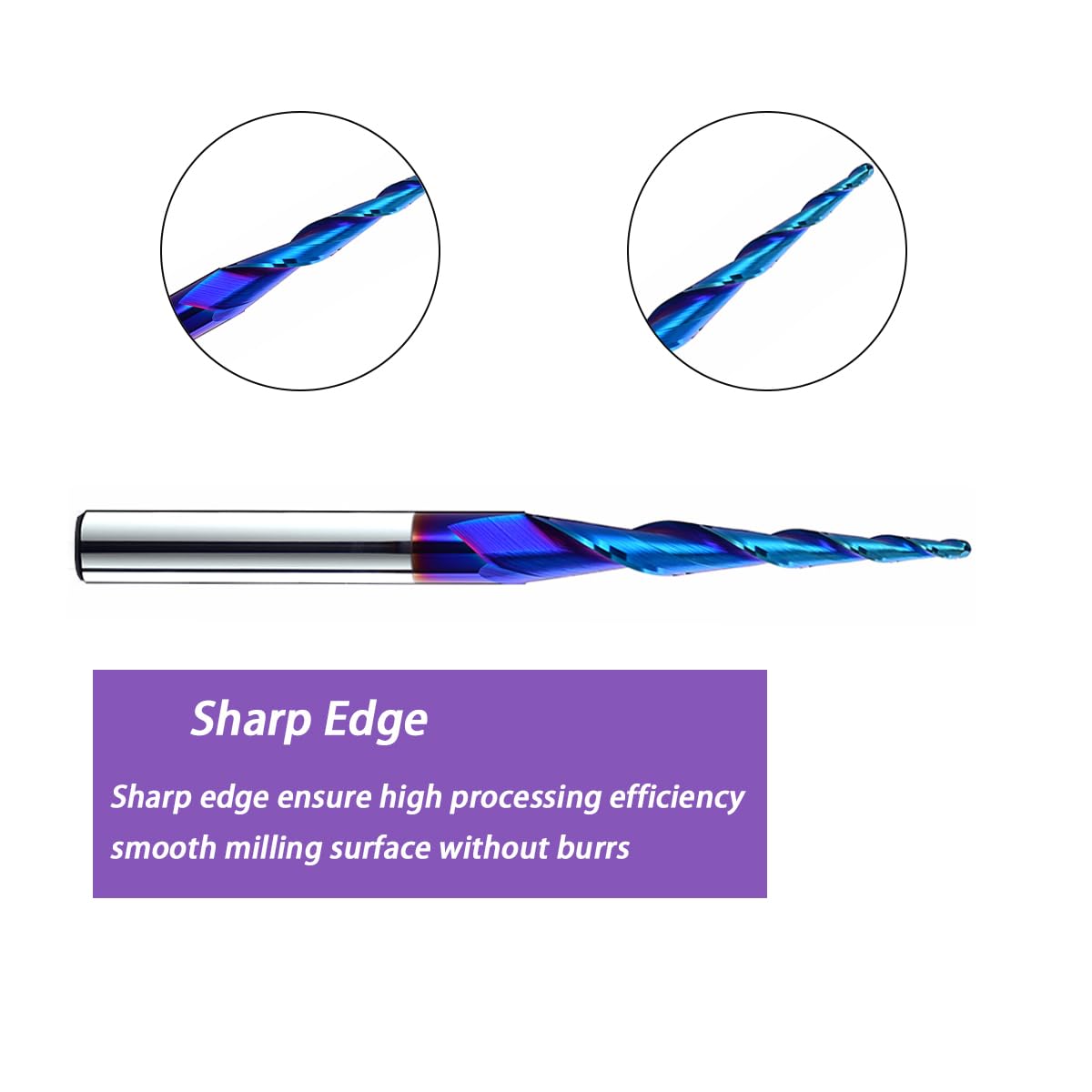 HZBIAO 2.4 Degree Ball Nose Upcut CNC Spiral Router Bit 1/4" Shank 2D & 3D Carving Tapered End Mill Size: 1/8Dx1-1/2CHx1/4SHKx3L STQ488