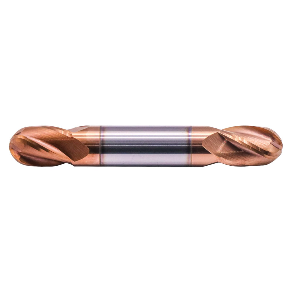 3/8" 4 Flute Solid Carbide Ball Nose End Mill, Double End, TiSiN Coated