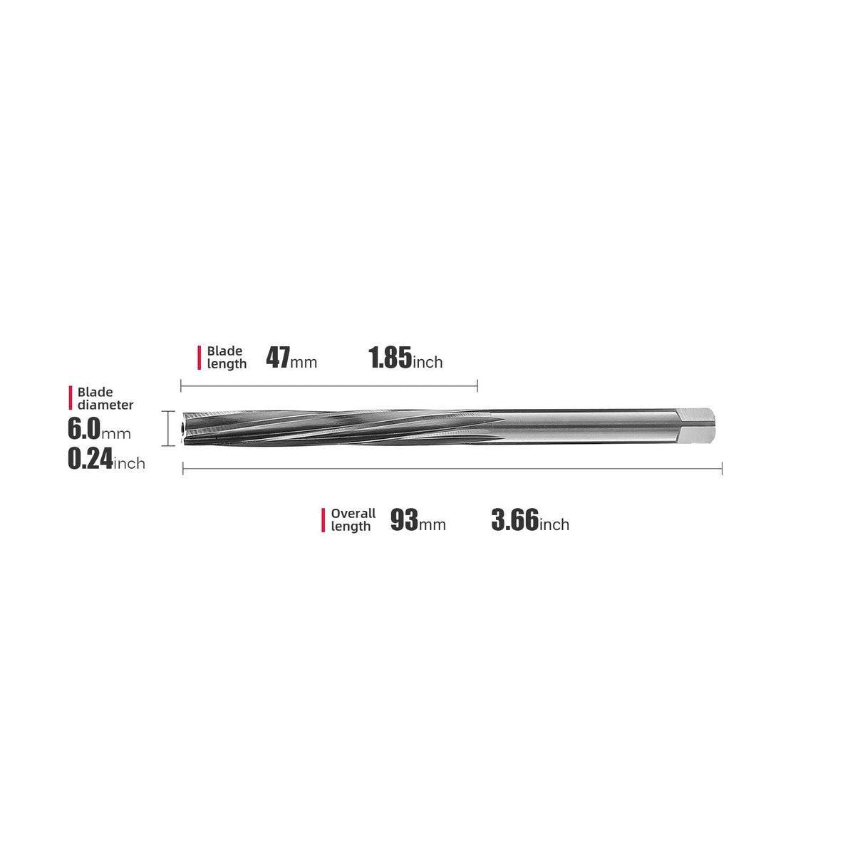 HSS Fixed Stem Guide Reamers Spiral 6mm，High Hardness H7 high Precision,1 pcs DRINYOUNG（6mm）